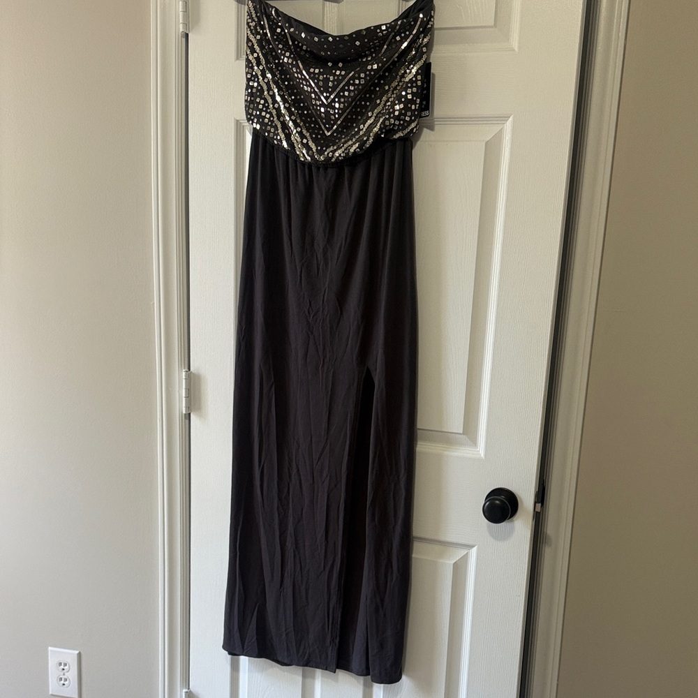 Express Black Strapless Maxi Dress with Sequin Bodice